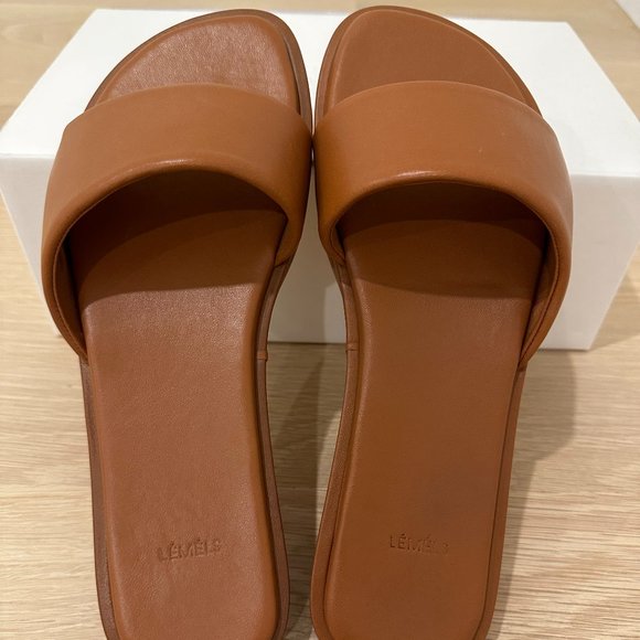 LÉMÉLS - BROWN LEATHER SLIDES - SIZE 39 (8) - Picture 2 of 7